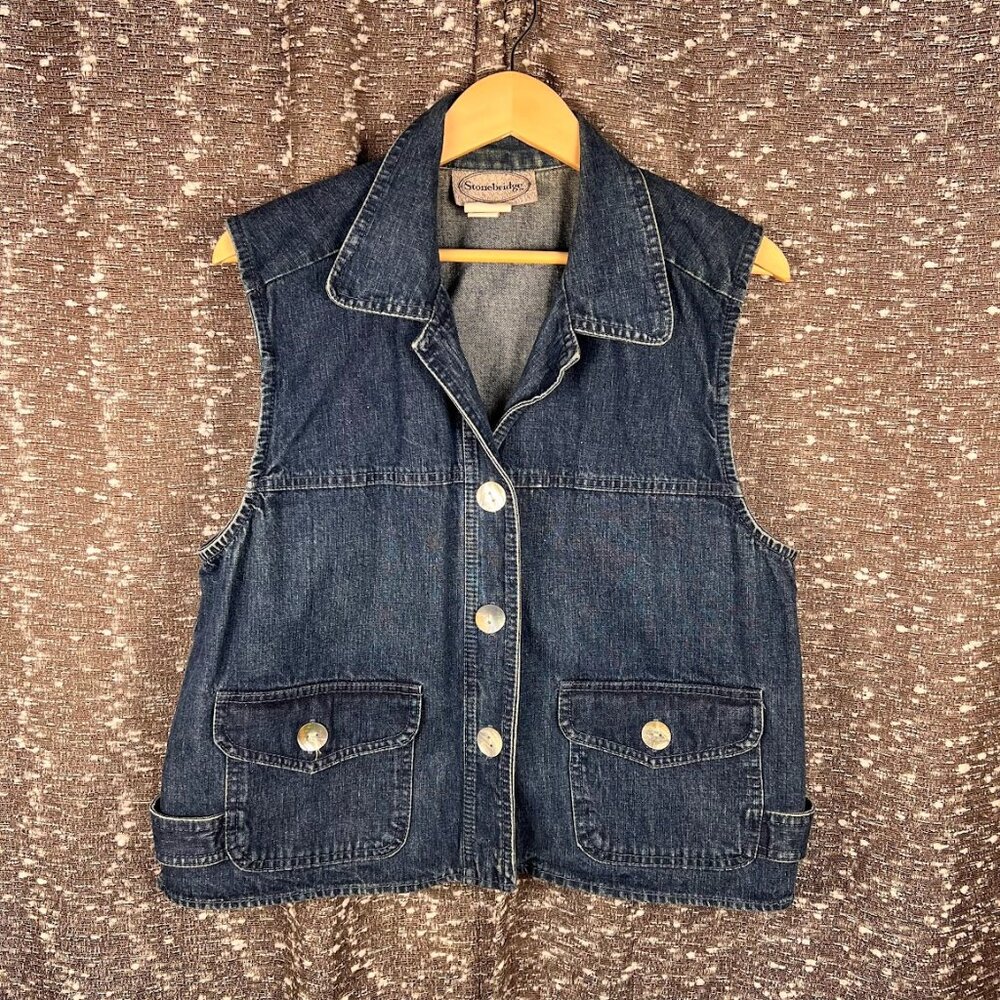 Vintage Stonebridge Blue Denim‎ Button-down Vest Size Large